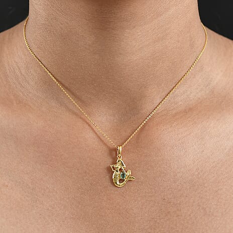 D'Joy Natural Tanzanian Green Apatite Pendant with Chain (Size 20) in 18K Vermeil Yellow Gold Plated Sterling Silver