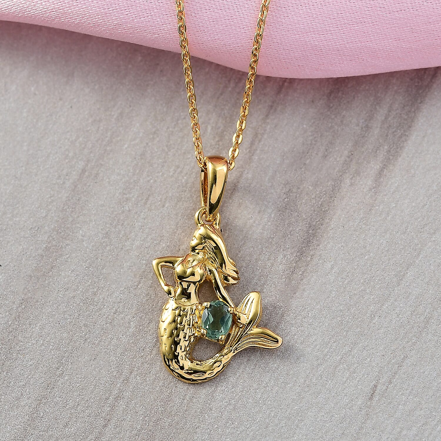 D'Joy Green Apatite Pendant with Chain (Size 20) in 18K Vermeil Yellow Gold Plated Sterling Silver