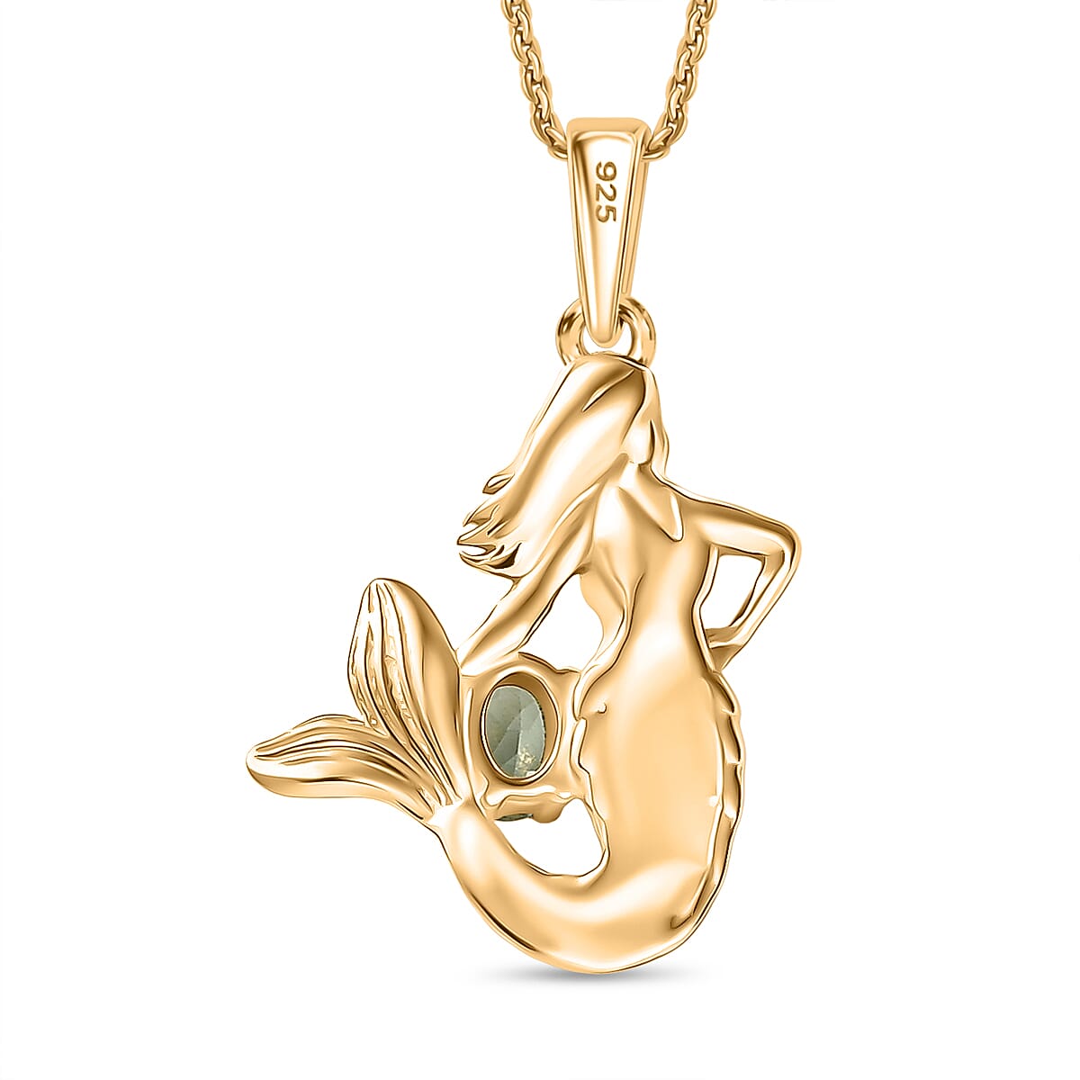 D'Joy Green Apatite Pendant with Chain (Size 20) in 18K Vermeil Yellow Gold Plated Sterling Silver