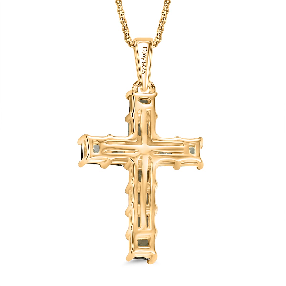 D'Joy Green Apatite Cross Pendant with Chain (Size 20) in 18K Vermeil Yellow Gold Plated Sterling Silver 1.85 Ct.