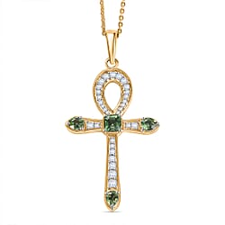 Natural Green Apatite & White Zircon Pendant with Chain (Size 20) in Rhodium Overlay Sterling Silver 1.16 Ct, Silver Wt. 5.30 Gms.