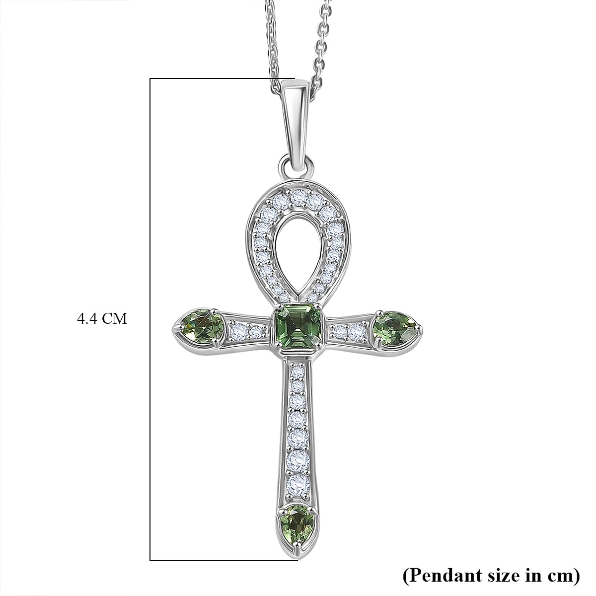 Green Apatite,  White Zircon Pendant with Chain (Size 20) in Rhodium Overlay Sterling Silver 0.81 ct  Silver Wt. 5.3 Gms  1.160  Ct.