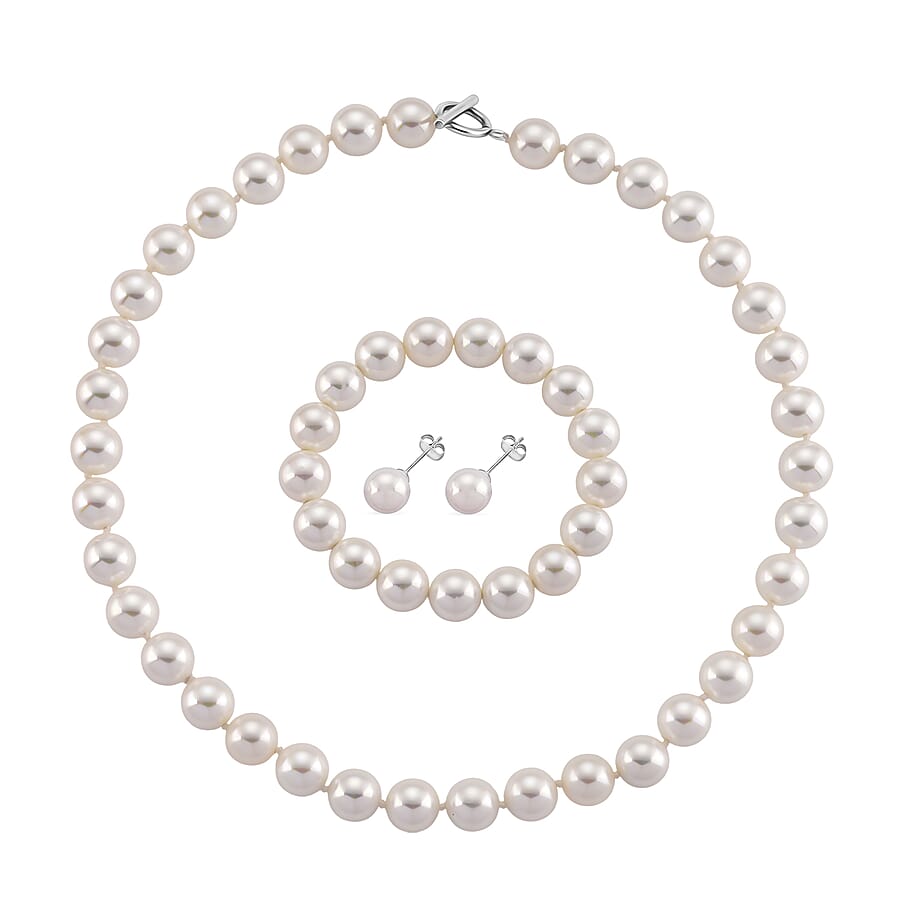 3 Piece Set - Shell Pearl Stone Bracelet and Fancy Necklace