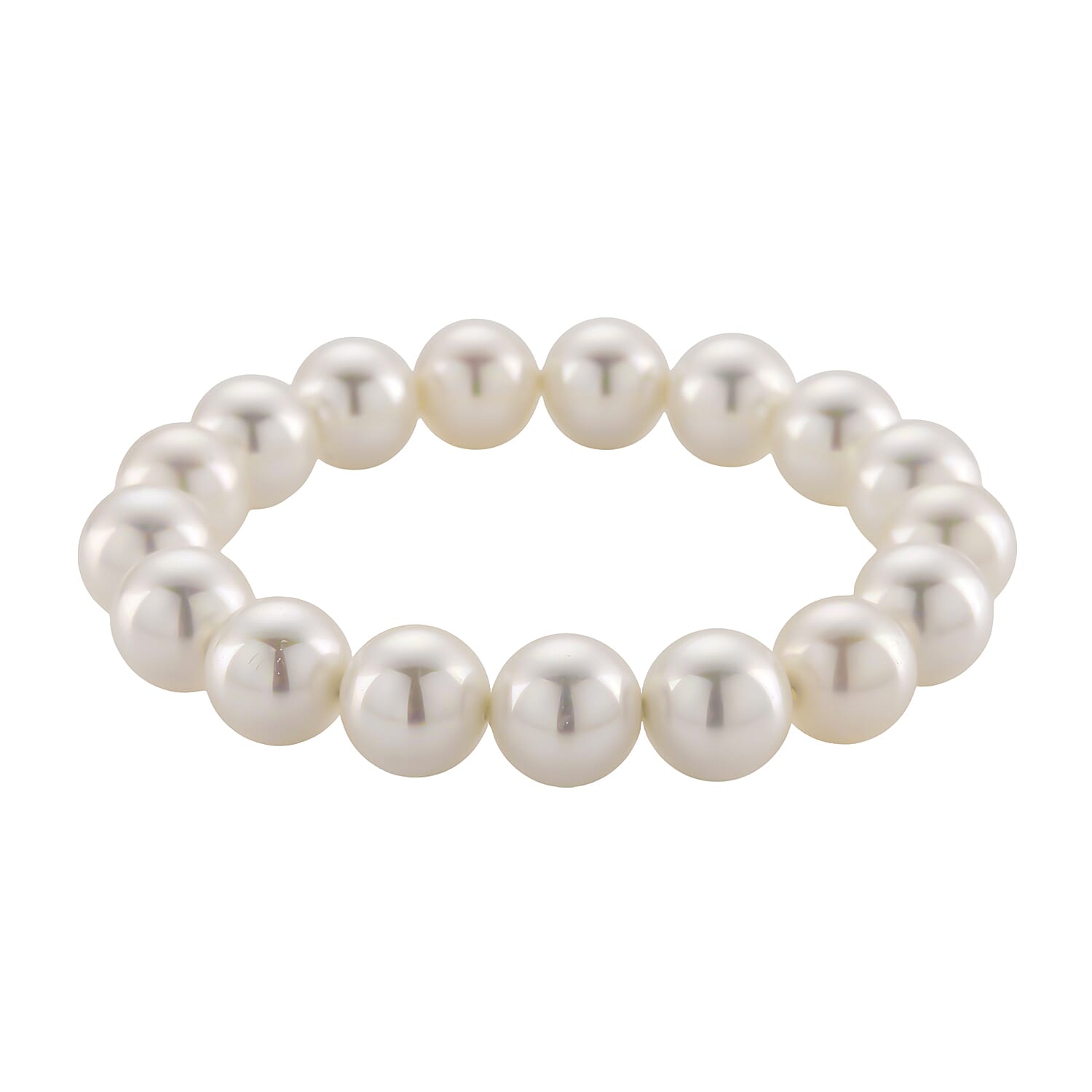 Set of 3 - White Shell Pearl Beads Adjustable Bracelet (Size - 7), T-Bar Clasp Necklace (Size - 20) & Push Back Earring