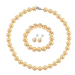 Set of 3 - White Shell Pearl Beads Adjustable Bracelet (Size - 7), T-Bar Clasp Necklace (Size - 20) & Push Back Earring