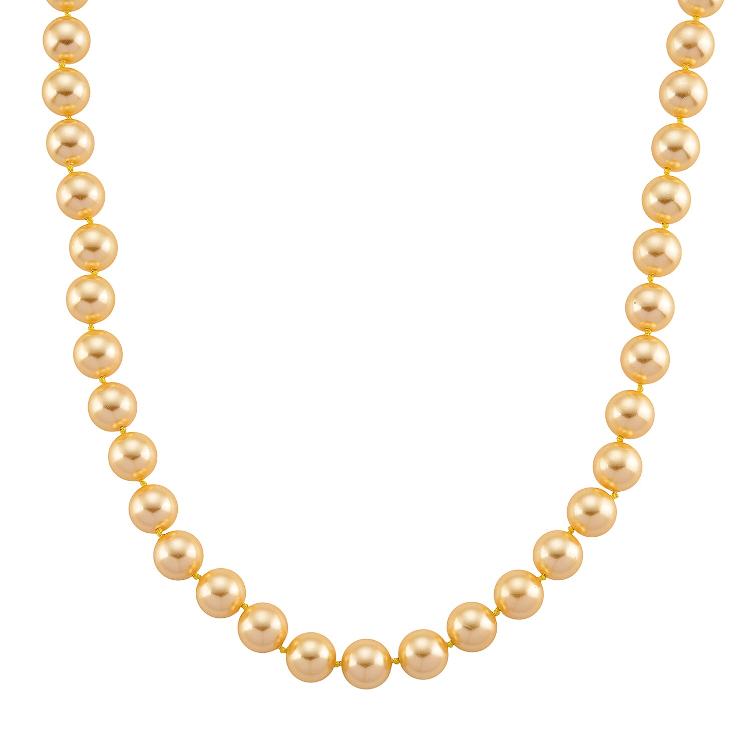 Set of 3 - Golden Shell Pearl Beads Stretchable Bracelet (Size - 7), Push Back Earring & T-Bar Clasp Necklace (Size - 20)