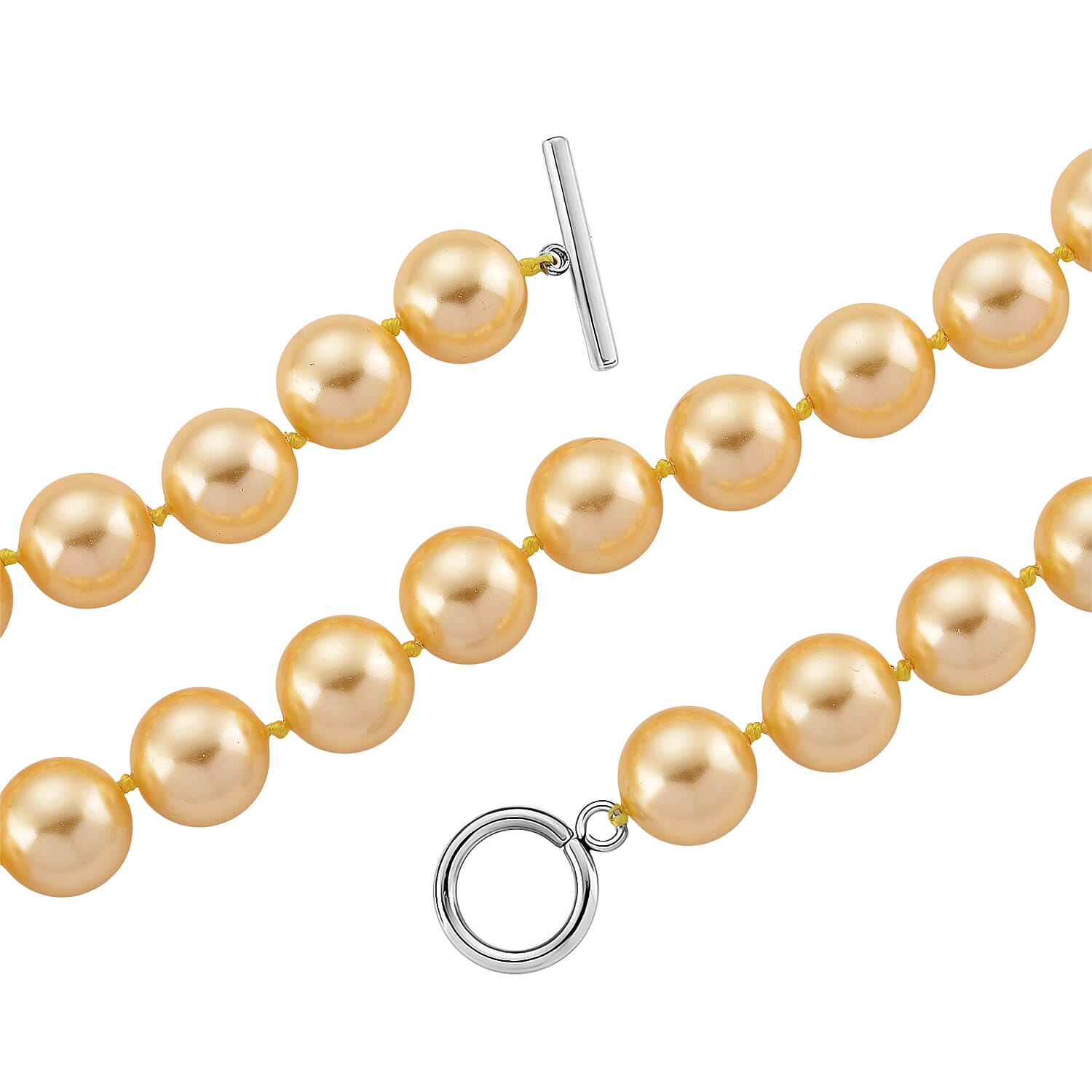 Set of 3 - Golden Shell Pearl Beads Stretchable Bracelet (Size - 7), Push Back Earring & T-Bar Clasp Necklace (Size - 20)