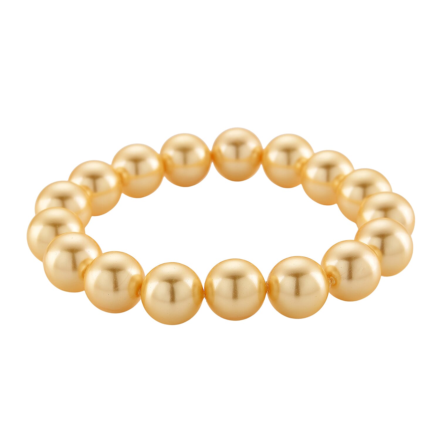 Set of 3 - Golden Shell Pearl Beads Stretchable Bracelet (Size - 7), Push Back Earring & T-Bar Clasp Necklace (Size - 20)