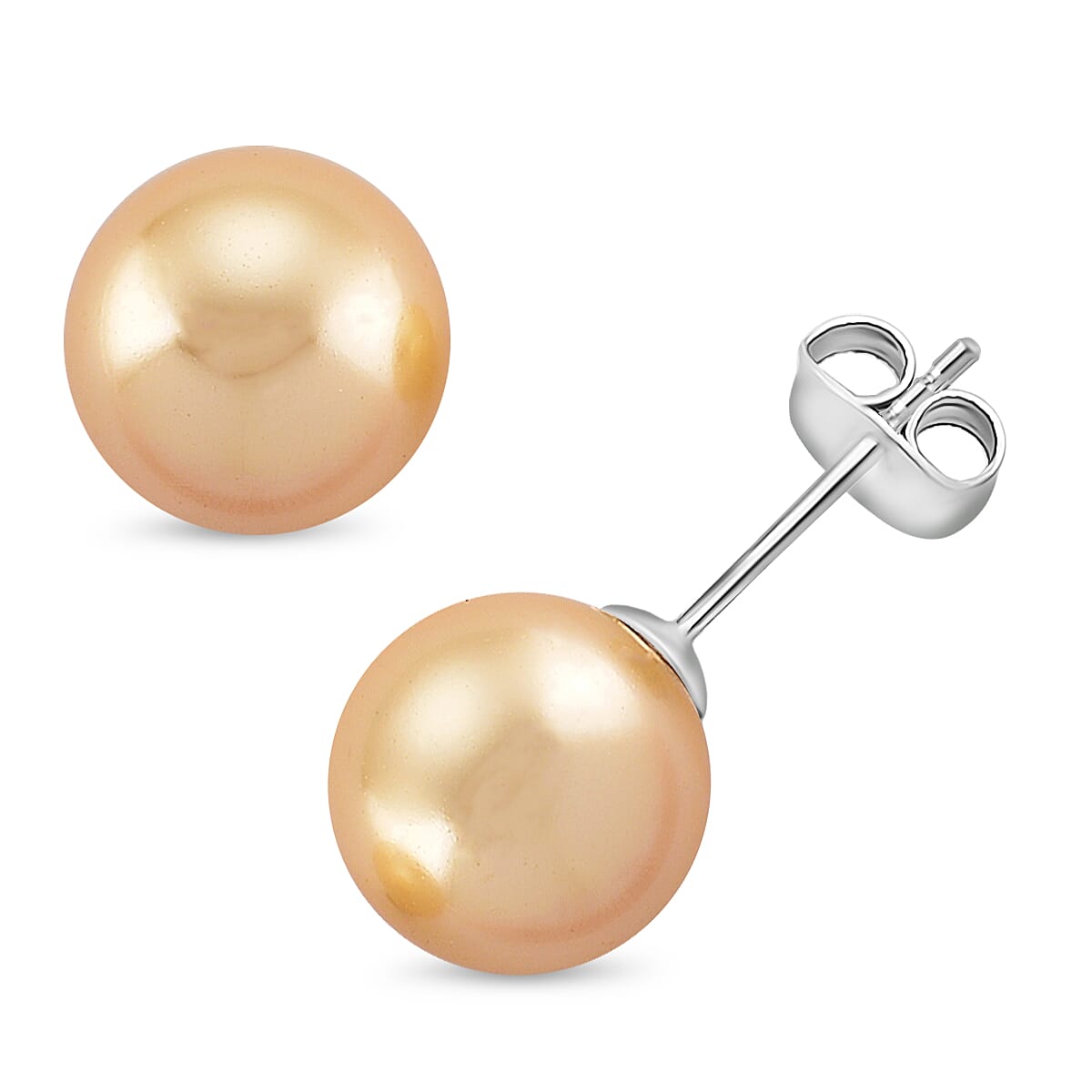 Set of 3 - Golden Shell Pearl Beads Stretchable Bracelet (Size - 7), Push Back Earring & T-Bar Clasp Necklace (Size - 20)