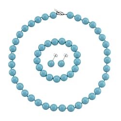 Set of 3 - White Shell Pearl Beads Adjustable Bracelet (Size - 7), T-Bar Clasp Necklace (Size - 20) & Push Back Earring