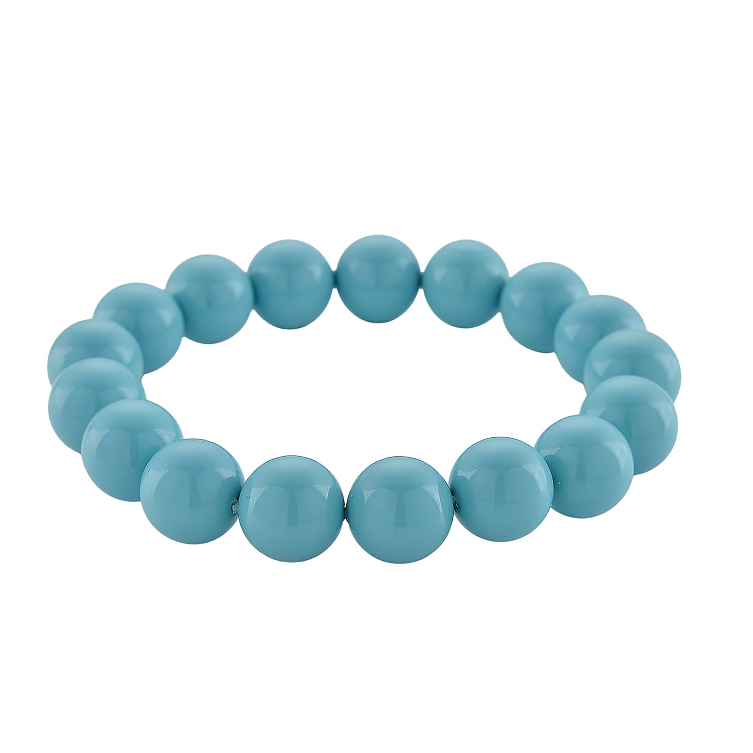 Set of 3 - Sleeping Beauty Color Shell Pearl Beads Stretchable Bracelet (Size - 7), Push Back Earring & T-Bar Clasp Necklace (Size - 20)