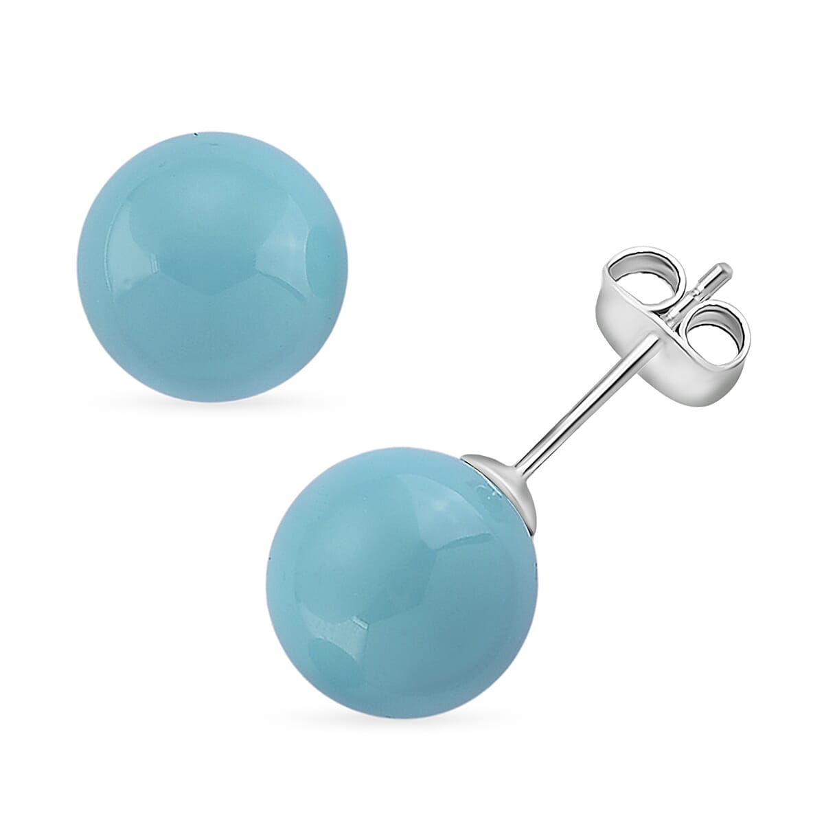 Set of 3 - Sleeping Beauty Color Shell Pearl Beads Stretchable Bracelet (Size - 7), Push Back Earring & T-Bar Clasp Necklace (Size - 20)