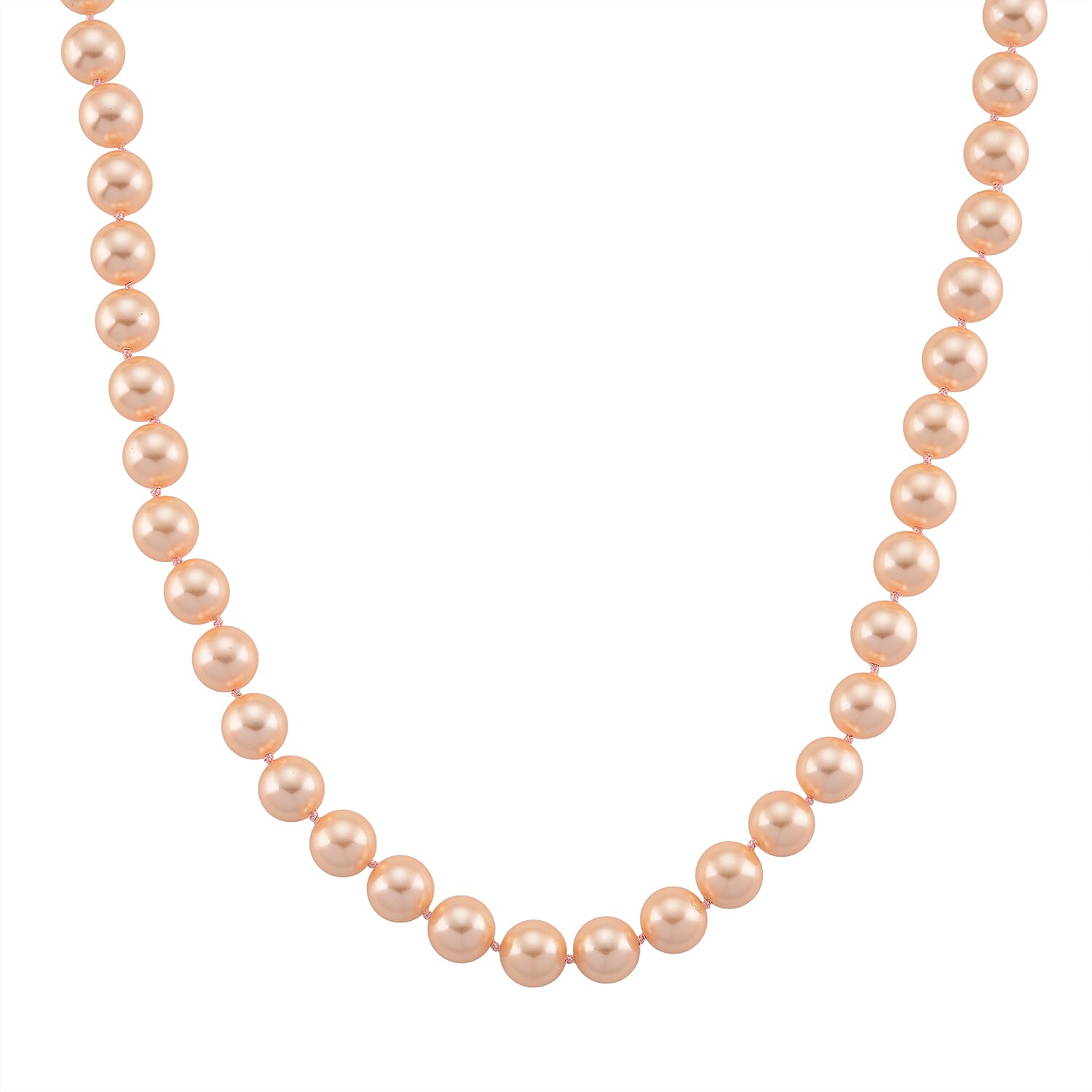 Set of 3 - Peach Shell Pearl Stretchable Bracelet (Size - 7), T-Bar Clasp Necklace (Size - 20) & Push Back Earring
