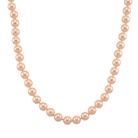 Set of 3 - Peach Shell Pearl Stretchable Bracelet (Size - 7), T-Bar Clasp Necklace (Size - 20) & Push Back Earring
