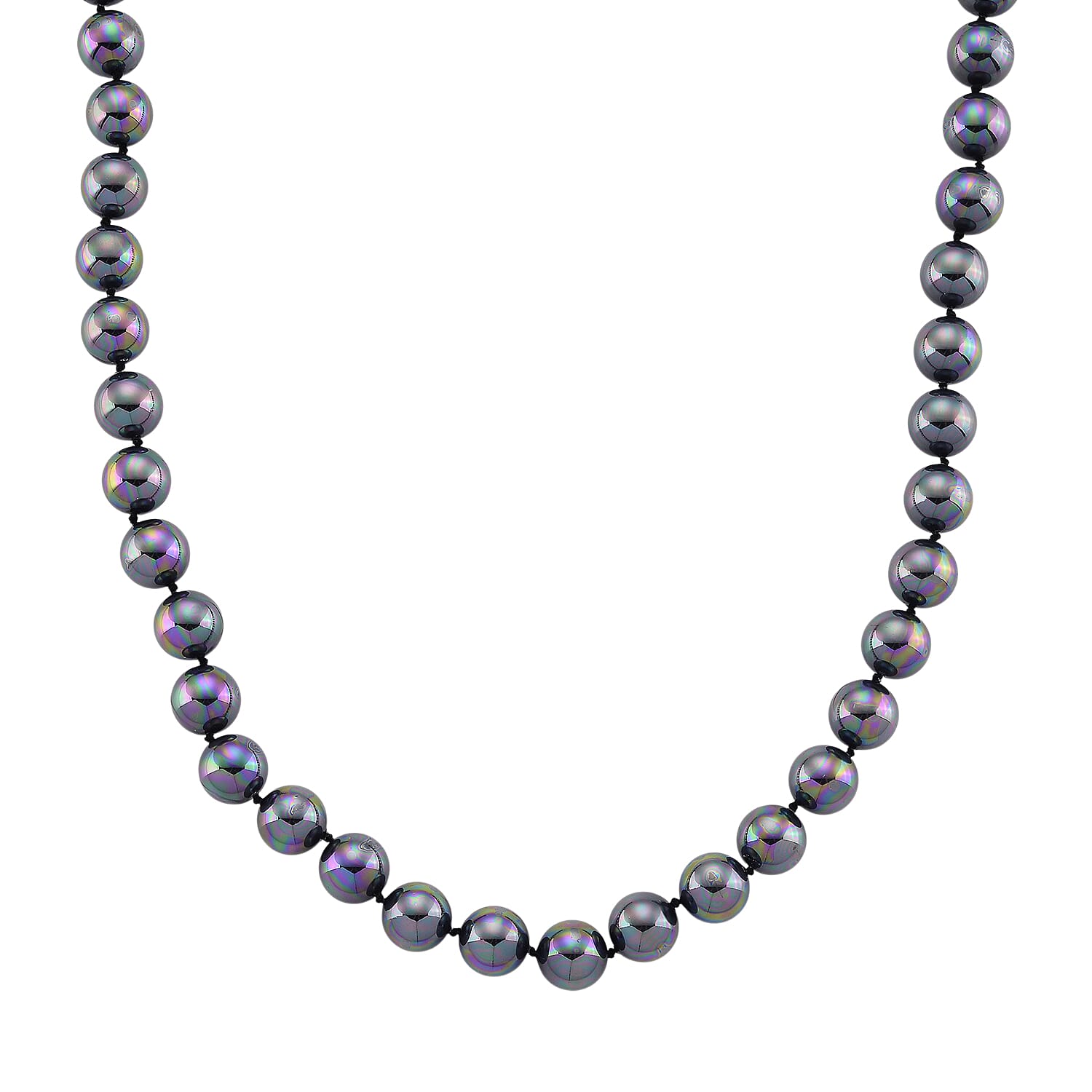 Set of 3 - Peacock Color Shell Pearl Stretchable Bracelet (Size - 7), Push Back Earring & T-Bar Clasp Necklace (Size - 20)