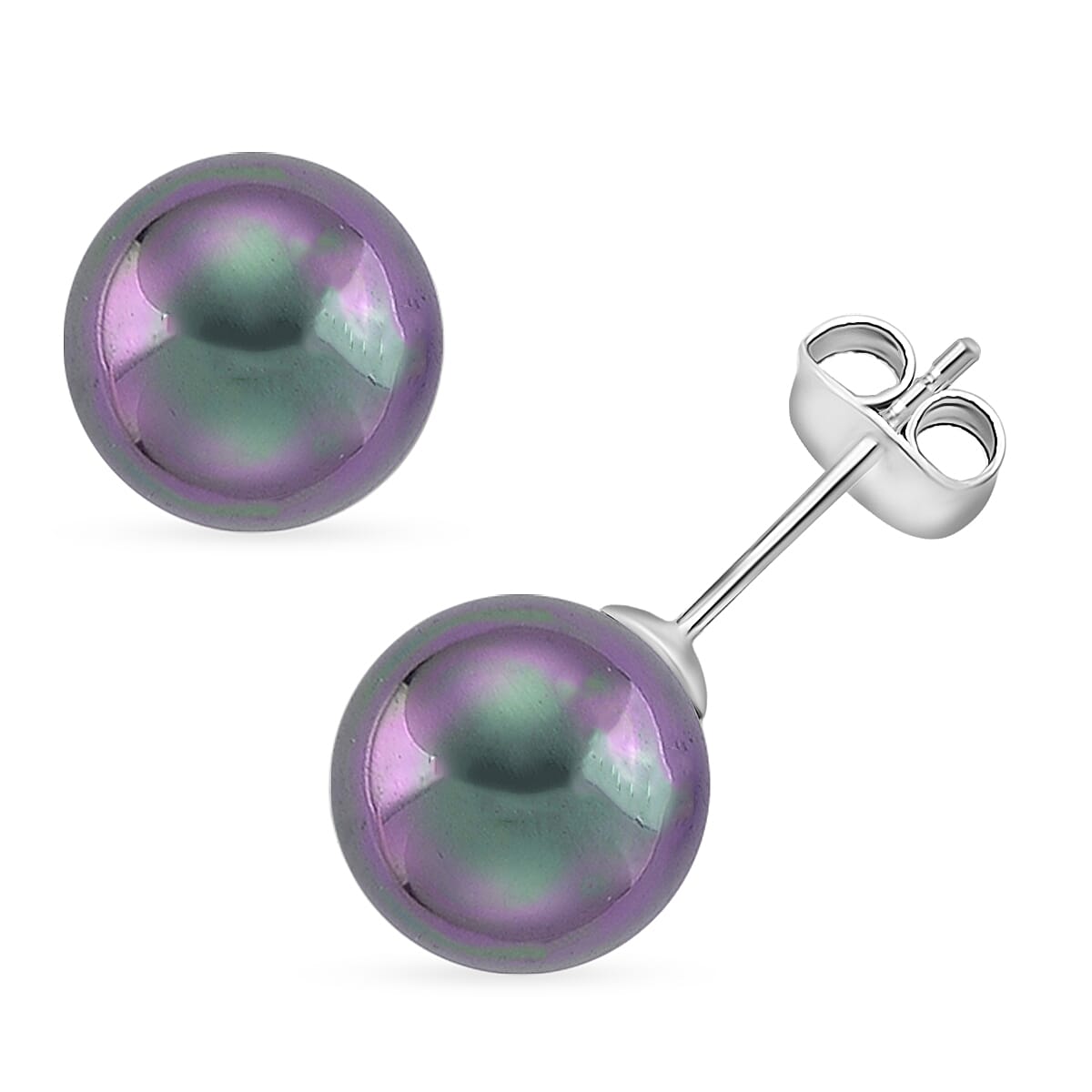 Set of 3 - Peacock Color Shell Pearl Stretchable Bracelet (Size - 7), Push Back Earring & T-Bar Clasp Necklace (Size - 20)