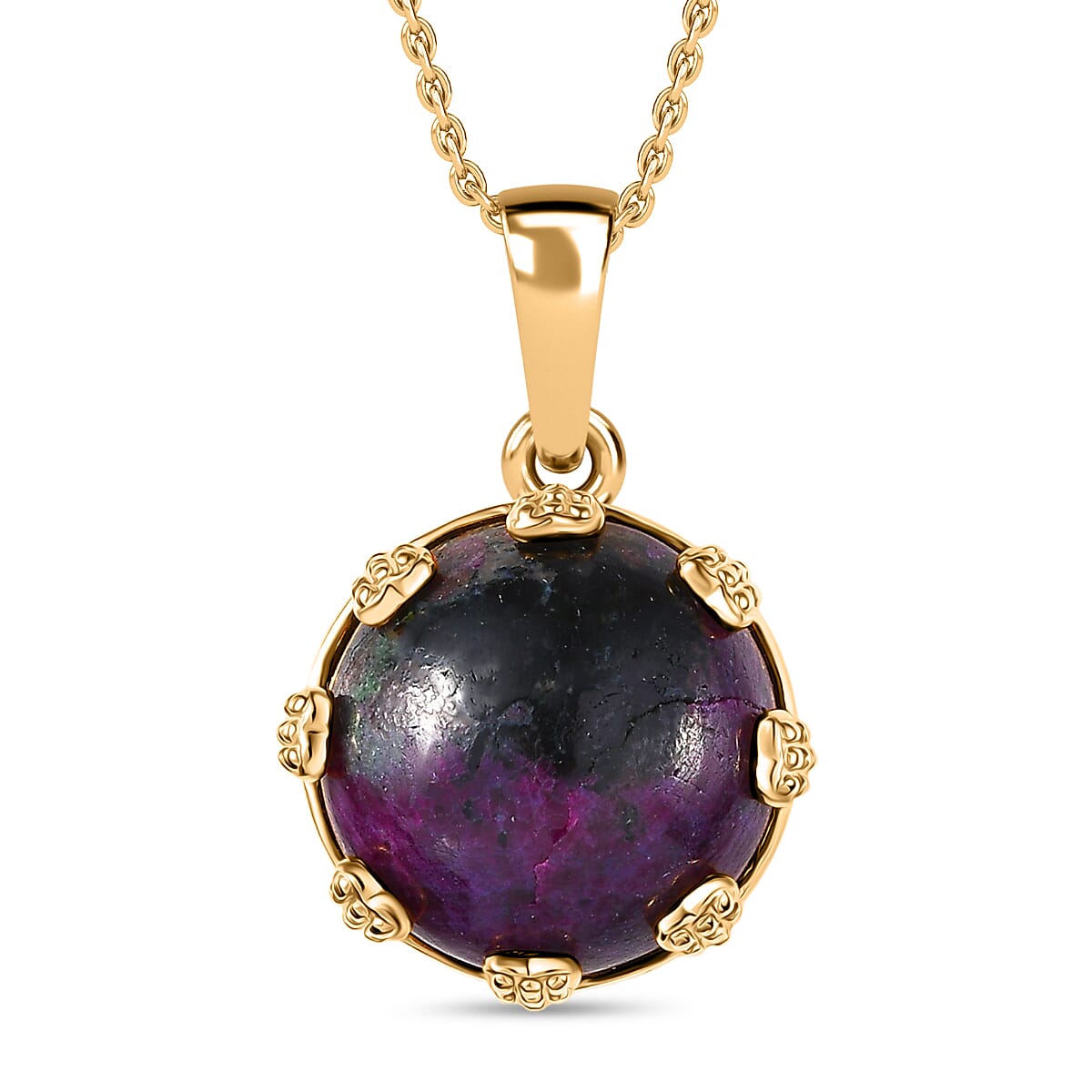 EverTrue Natural Ruby Zoisite Pendant with Chain (Size 20) in Yellow Gold Plated 16.97 Ct.