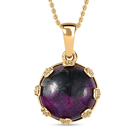 EverTrue Natural Ruby Zoisite Pendant with Chain (Size 20) in Yellow Gold Plated 16.97 Ct.