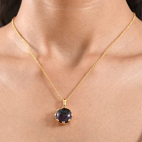 EverTrue Natural Ruby Zoisite Pendant with Chain (Size 20) in Yellow Gold Plated 16.97 Ct.