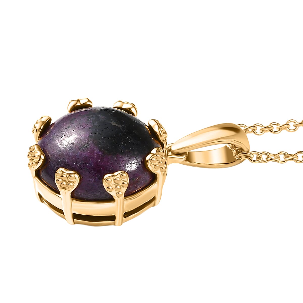 EverTrue Natural Ruby Zoisite Pendant with Chain (Size 20) in Yellow Gold Plated 16.97 Ct.