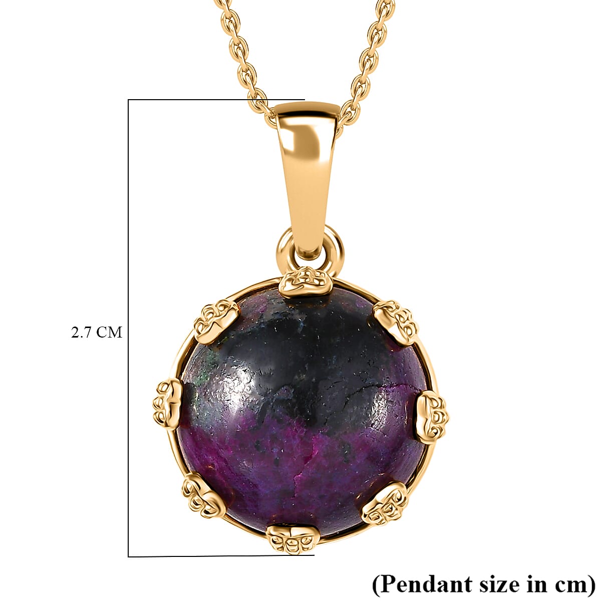 EverTrue Natural Ruby Zoisite Pendant with Chain (Size 20) in Yellow Gold Plated 16.97 Ct.