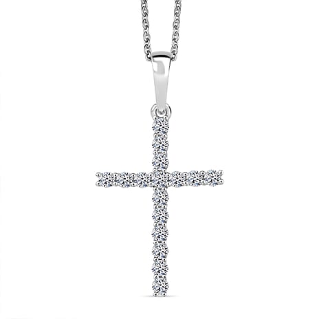 Luxuriant Lab Grown Diamond (SI-GH) Cross Pendant with Chain (Size 20) in Rhodium Overlay Sterling Silver 0.24 Ct.