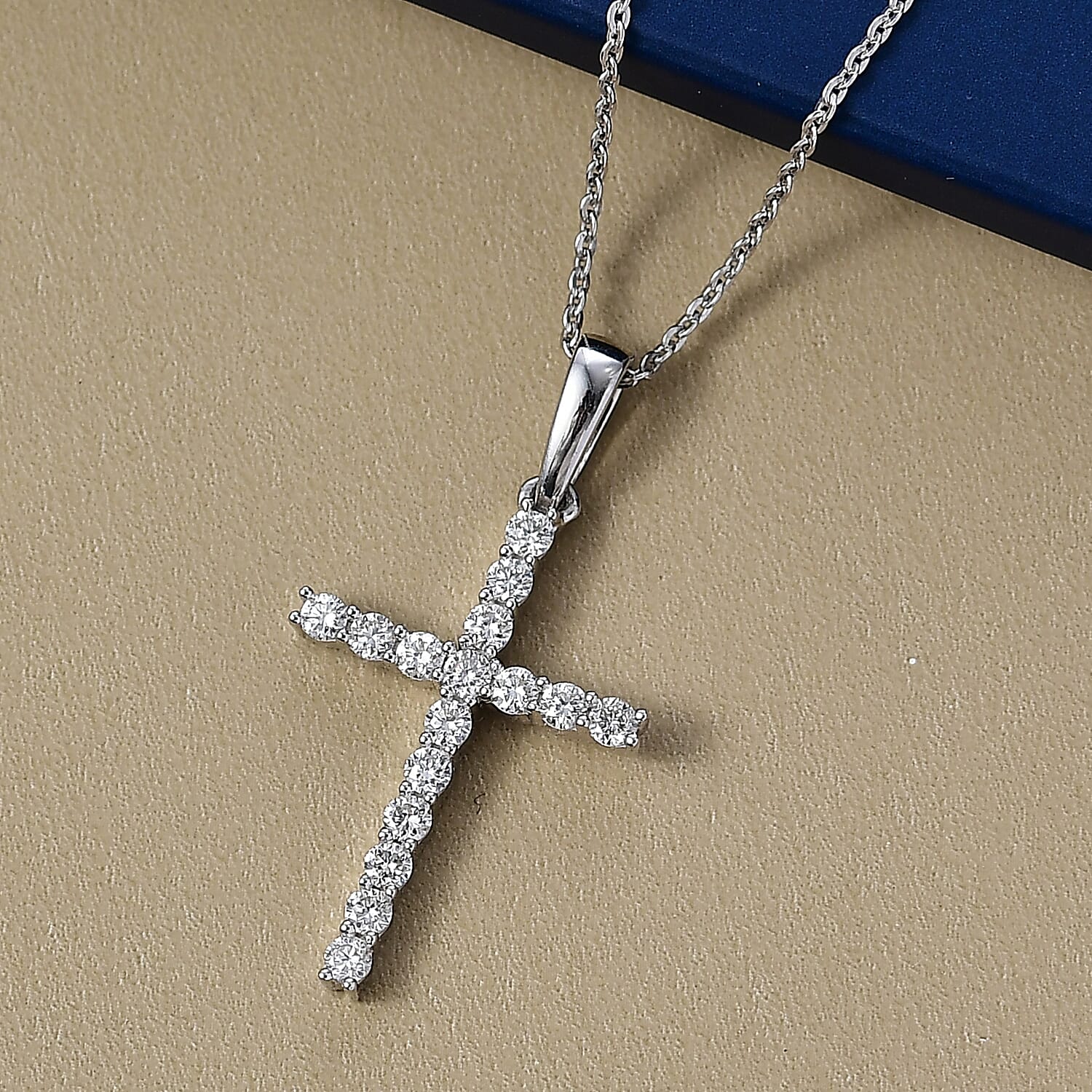 Luxuriant Lab Grown Diamond (SI-GH) Cross Pendant with Chain (Size 20) in Rhodium Overlay Sterling Silver 0.24 Ct.