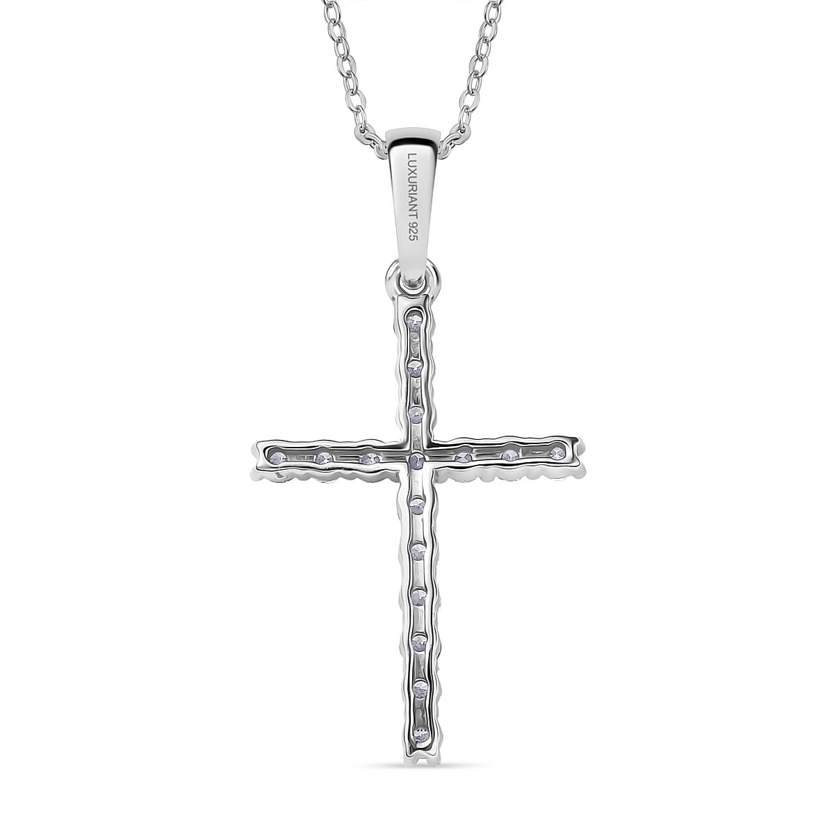 Luxuriant Lab Grown Diamond (SI-GH) Cross Pendant with Chain (Size 20) in Rhodium Overlay Sterling Silver 0.24 Ct.