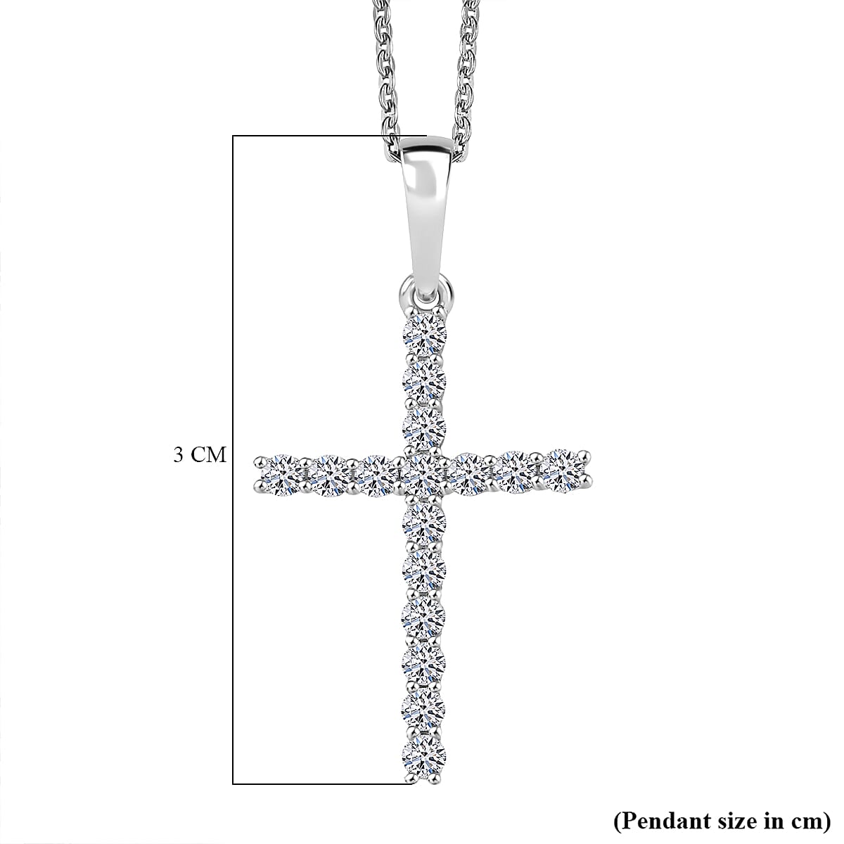 Luxuriant Lab Grown Diamond (SI-GH) Cross Pendant with Chain (Size 20) in Rhodium Overlay Sterling Silver 0.24 Ct.