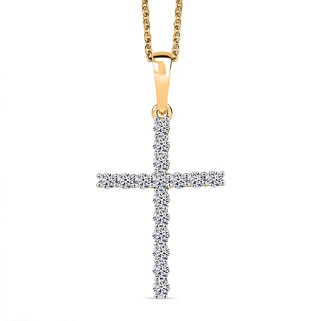 Luxuriant Lab Grown Diamond (SI-GH) Cross Pendant with Chain (Size 20) in 18K Vermeil Yellow Gold Plated Sterling Silver 0.24 Ct.