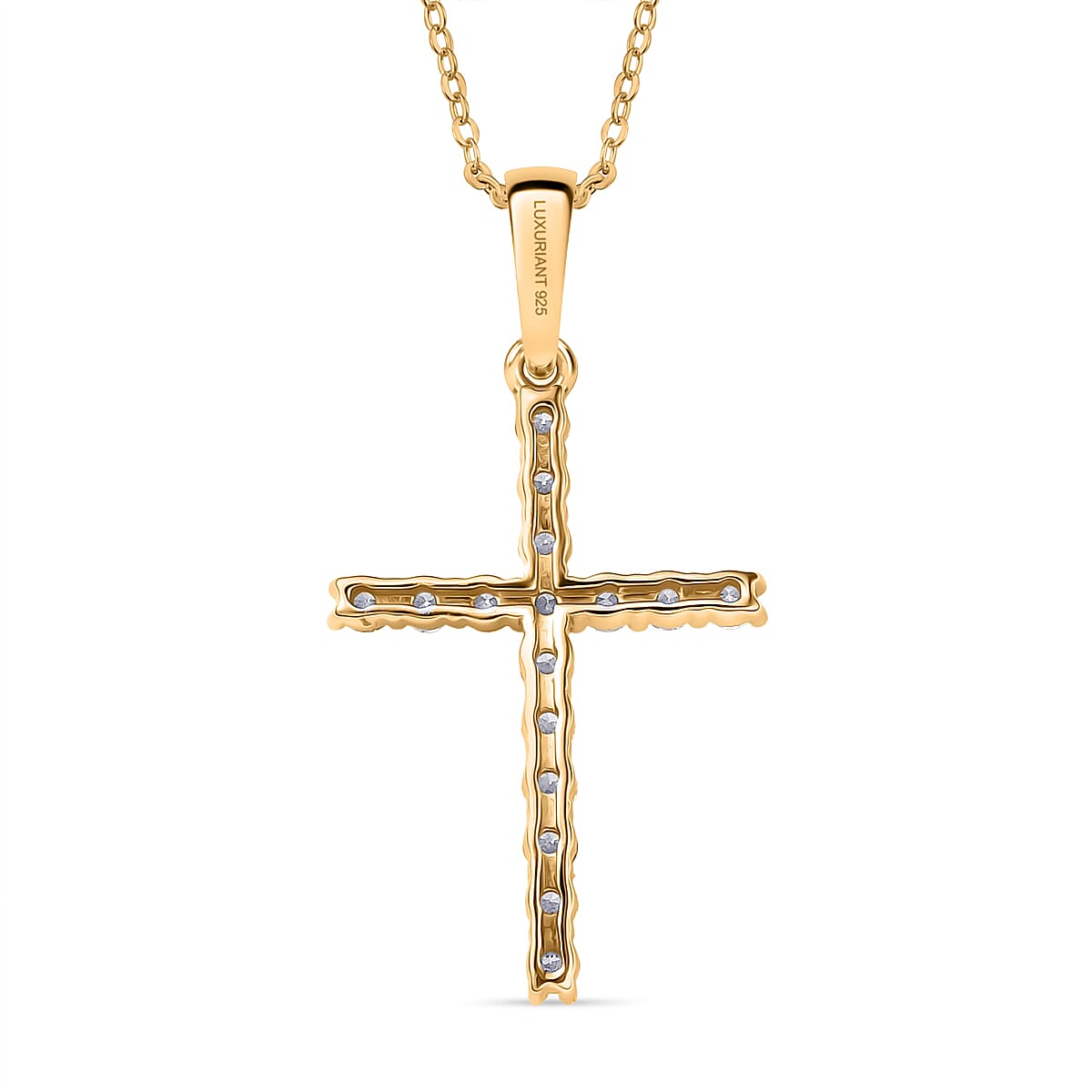 Luxuriant Lab Grown Diamond (SI-GH) Cross Pendant with Chain (Size 20) in 18K Vermeil Yellow Gold Plated Sterling Silver 0.24 Ct.