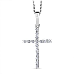 LUXURIANT 0.50 Ct. Lab Grown Diamond Cross Pendant with Torn Chain 19DC (Size 20) in Rhodium Overlay Sterling Silver (SI-GH)