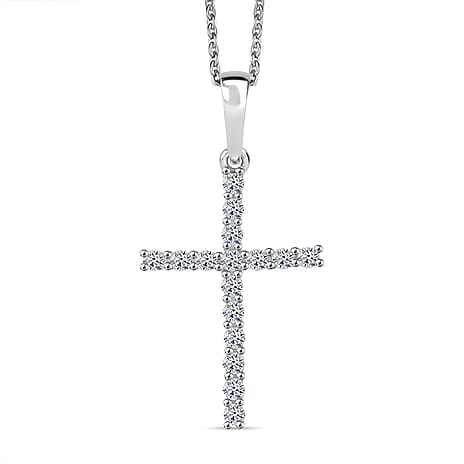 Luxuriant Lab Grown Diamond (SI-GH) Cross Pendant with Chain (Size 20) in Rhodium Overlay Sterling Silver 0.50 Ct.