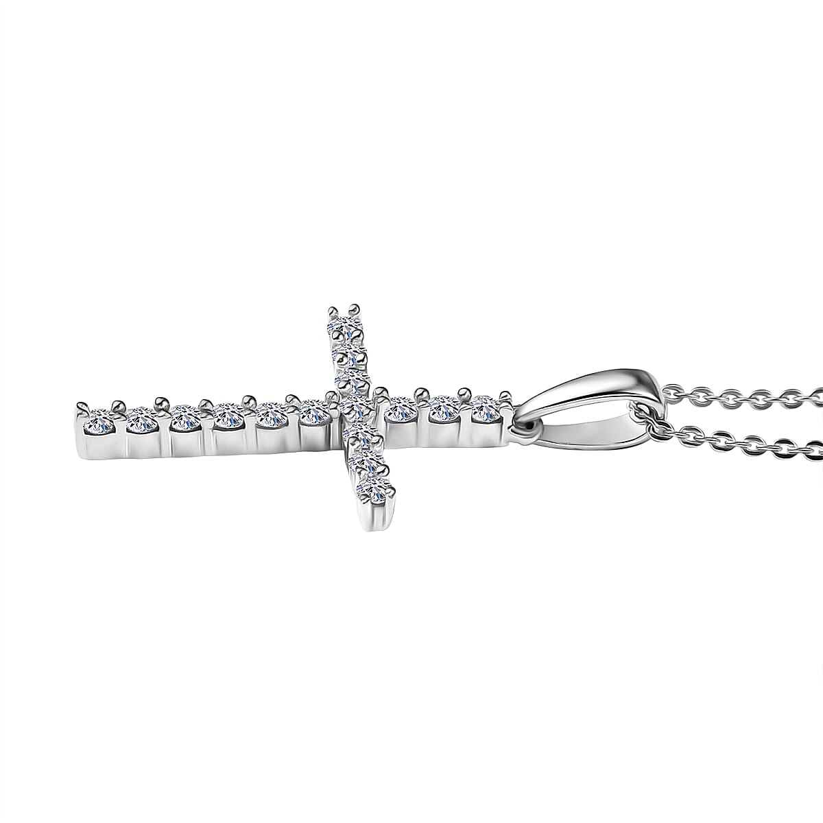 Luxuriant Lab Grown Diamond (SI-GH) Cross Pendant with Chain (Size 20) in Rhodium Overlay Sterling Silver 0.50 Ct.