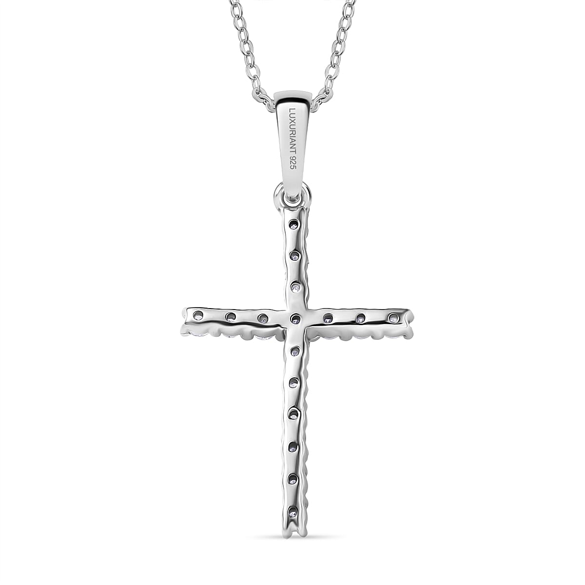 Luxuriant Lab Grown Diamond (SI-GH) Cross Pendant with Chain (Size 20) in Rhodium Overlay Sterling Silver 0.50 Ct.