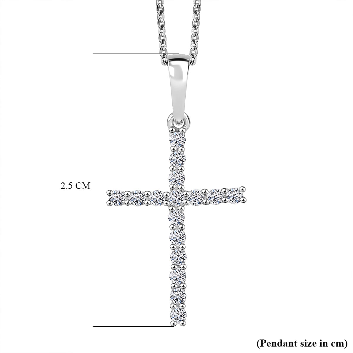 Luxuriant Lab Grown Diamond (SI-GH) Cross Pendant with Chain (Size 20) in Rhodium Overlay Sterling Silver 0.50 Ct.
