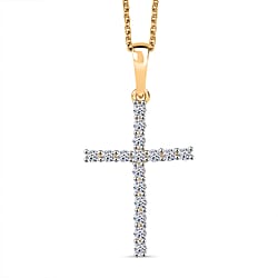 LUXURIANT 0.50 Ct. Lab Grown Diamond Cross Pendant with Torn Chain 19DC (Size 20) in Rhodium Overlay Sterling Silver (SI-GH)