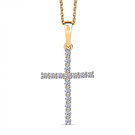 Luxuriant Lab Grown Diamond (SI-GH) Cross Pendant with Chain (Size 20) in 18K Vermeil Yellow Gold Plated Sterling Silver 0.50 Ct.