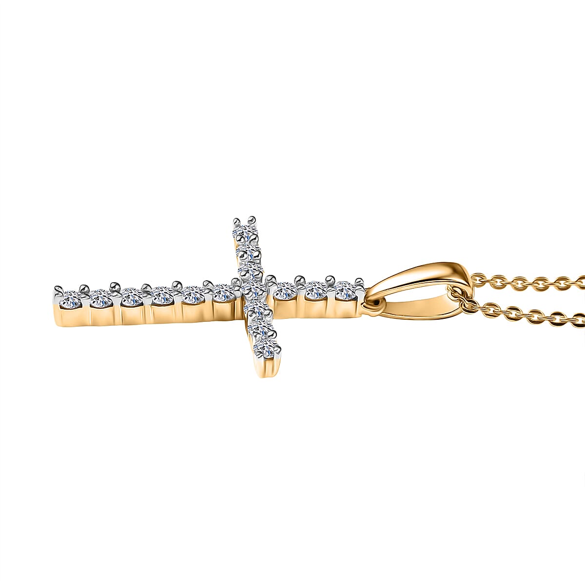 Luxuriant Lab Grown Diamond (SI-GH) Cross Pendant with Chain (Size 20) in 18K Vermeil Yellow Gold Plated Sterling Silver 0.50 Ct.