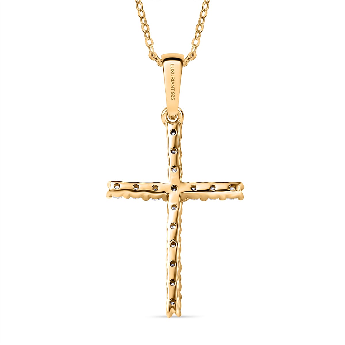 Luxuriant Lab Grown Diamond (SI-GH) Cross Pendant with Chain (Size 20) in 18K Vermeil Yellow Gold Plated Sterling Silver 0.50 Ct.