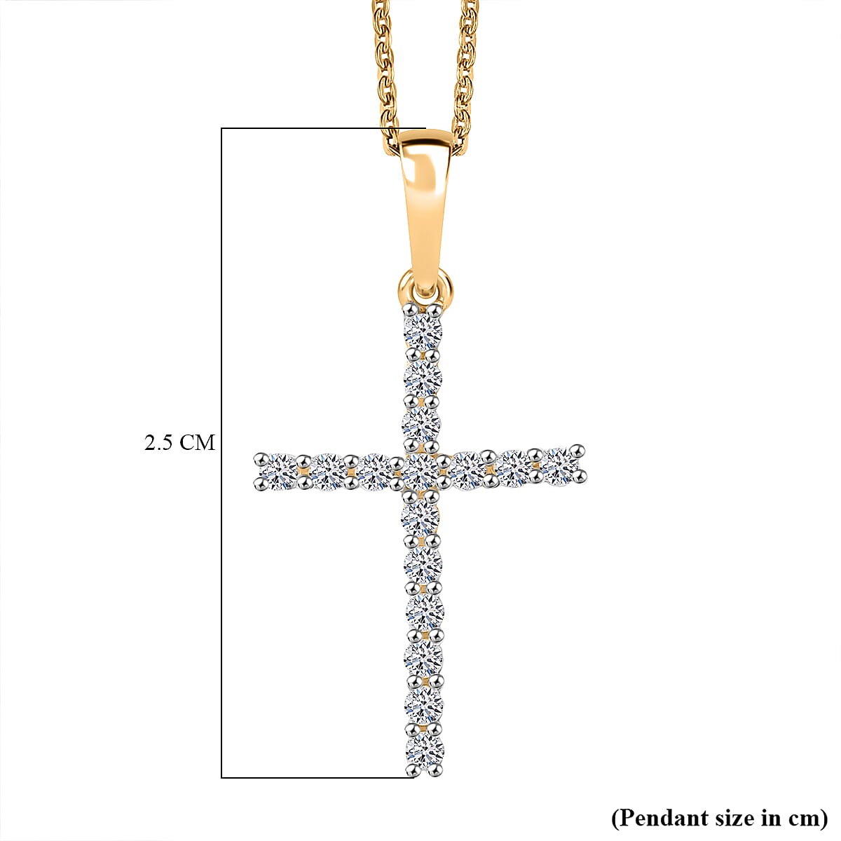Luxuriant Lab Grown Diamond (SI-GH) Cross Pendant with Chain (Size 20) in 18K Vermeil Yellow Gold Plated Sterling Silver 0.50 Ct.