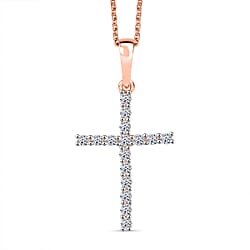 LUXURIANT 0.50 Ct. Lab Grown Diamond Cross Pendant with Torn Chain 19DC (Size 20) in Rhodium Overlay Sterling Silver (SI-GH)