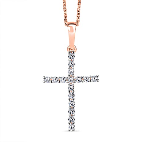 Luxuriant Lab Grown Diamond (SI-GH) Cross Pendant with Chain (Size 20) in 18K Vermeil Rose Gold Plated Sterling Silver 0.50 Ct.