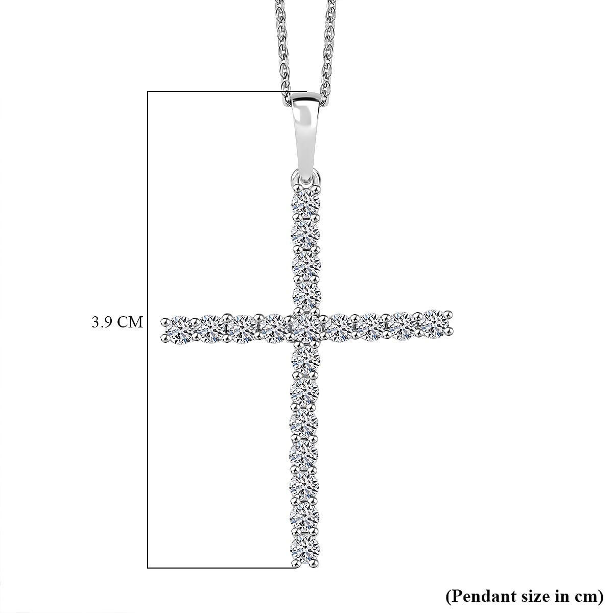 Luxuriant Lab Grown Diamond (SI-GH) Cross Pendant with Chain (Size 20) in Rhodium Overlay Sterling Silver 1.00 Ct.