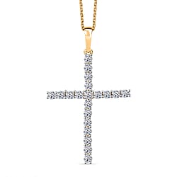 LUXURIANT 1 Ct. Lab Grown Diamond Cross Pendant with Torn Chain 19DC (Size 20) in Rhodium Overlay Sterling Silver (SI-GH)