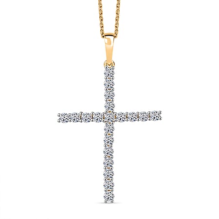 LUXURIANT 1 Ct. Lab Grown Diamond Cross Pendant with Torn Chain 19DC (Size 20) in 18K Vermeil Yellow Gold Over Sterling Silver (SI-GH)
