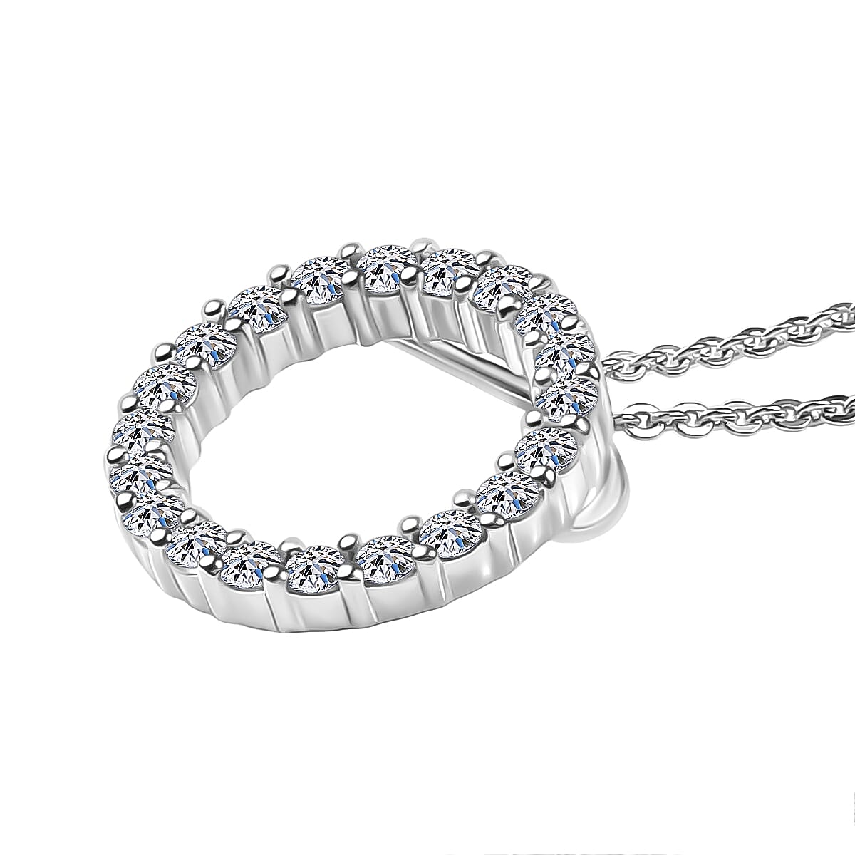 Luxuriant Lab Grown Diamond (SI-GH) Pendant with Chain (Size 20) in Rhodium Overlay Sterling Silver 0.25 Ct.