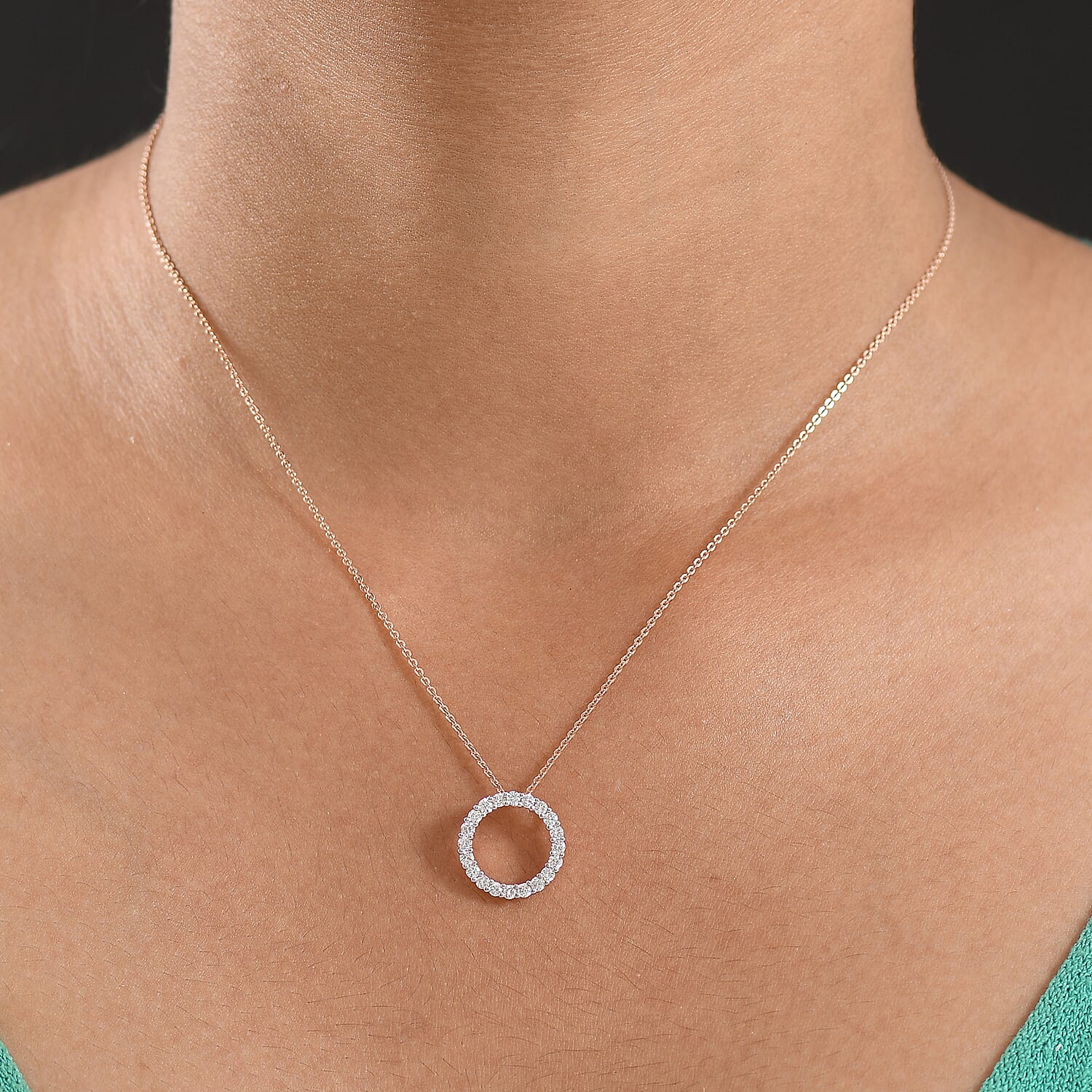 Luxuriant Lab Grown Diamond (SI-GH) Pendant with Chain (Size 20) in 18K Vermeil Rose Gold Plated Sterling Silver 0.25 Ct.