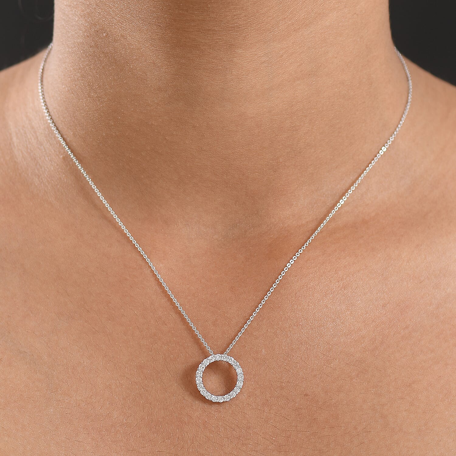 Luxuriant Lab Grown Diamond (SI-GH) Pendant with Chain (Size 20) in Rhodium Overlay Sterling Silver 0.50 Ct.