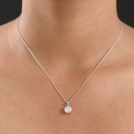 Luxuriant Lab Grown Diamond (SI-GH) Pendant with Chain (Size 20) in Rhodium Overlay Sterling Silver 1.53 Ct.